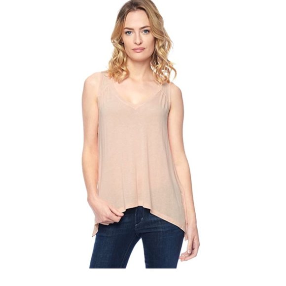 NWT Splendid Vneck Shirt Tank Top Color Peach Size Small Flared Hem $70 K223 - Picture 1 of 3